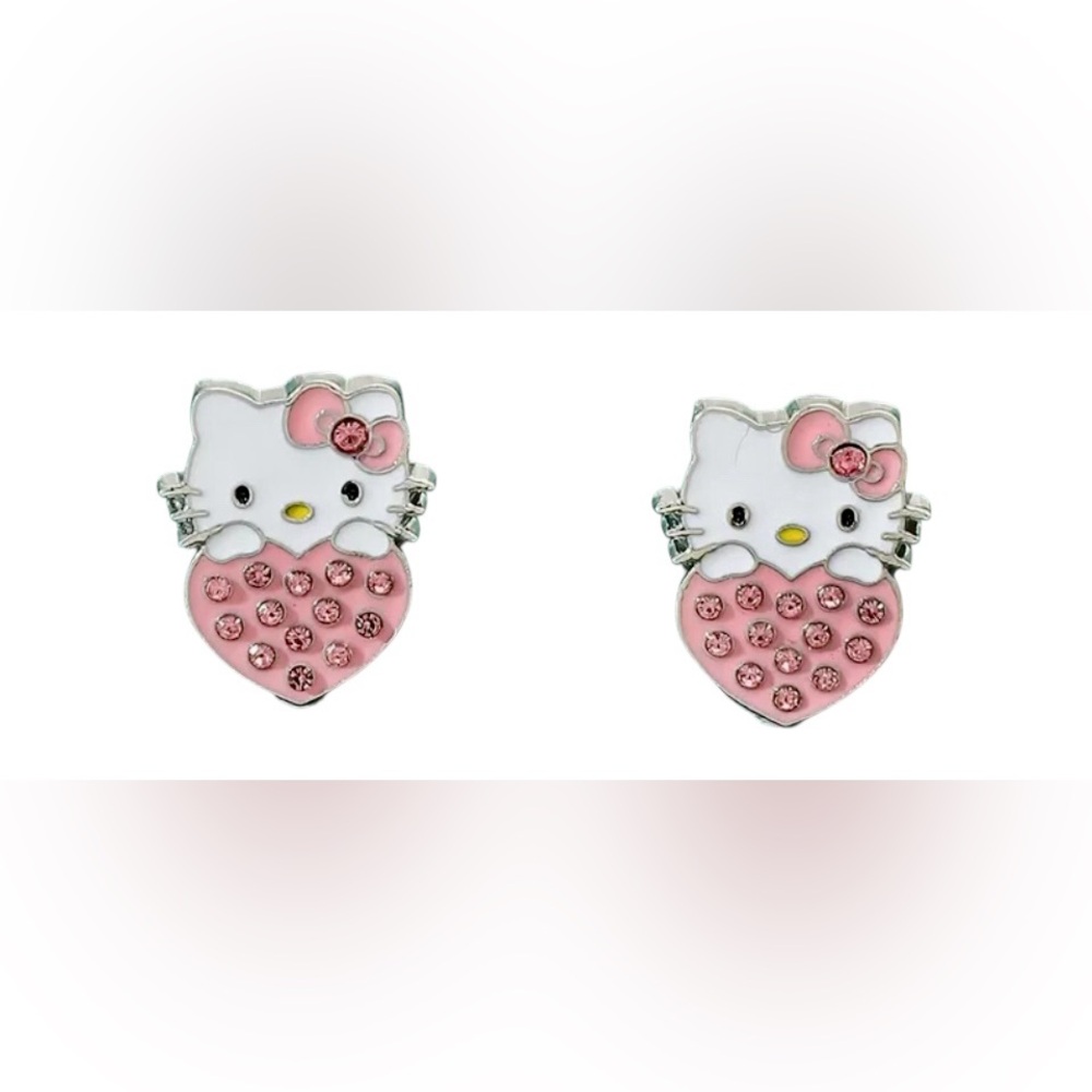 Silver and rhinestone Sanrio Hello Kitty post earrings